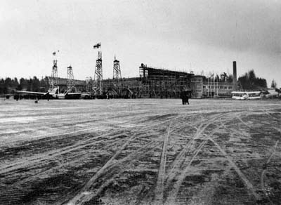 The roof of the hangar being built in 1937.