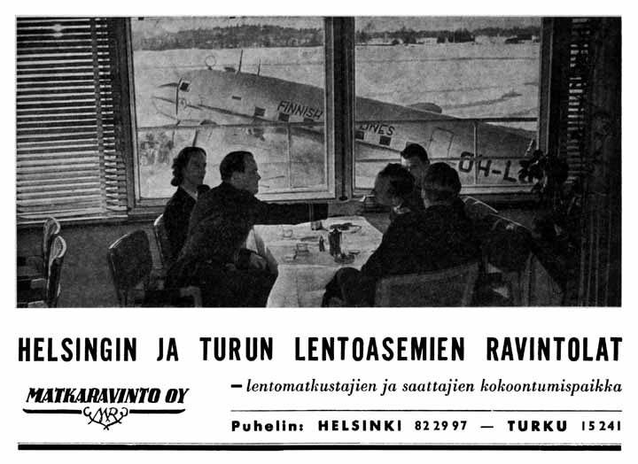Matkaravinto Oy mainosti palvelujaan Ilmailu-lehdess&auml; huhtikuussa 1950.