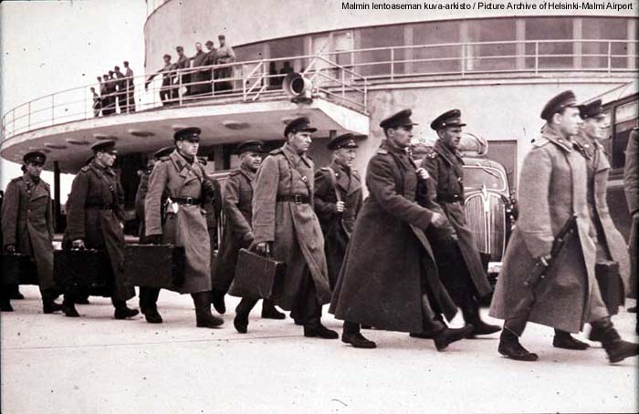 A dark moment in the history of Finland: the Allied Control Commission marches into the country at Malmi Airport on 22 September 1944.